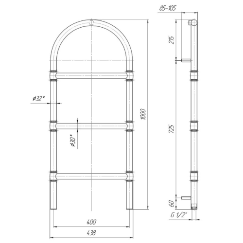 Водяна рушникосушарка Mario Арт Дизайн Деко 1000х445/400
