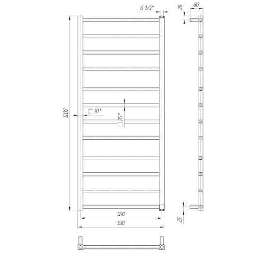 Водяна рушникосушарка Mario Арт Дизайн Токіо 1200х530/500