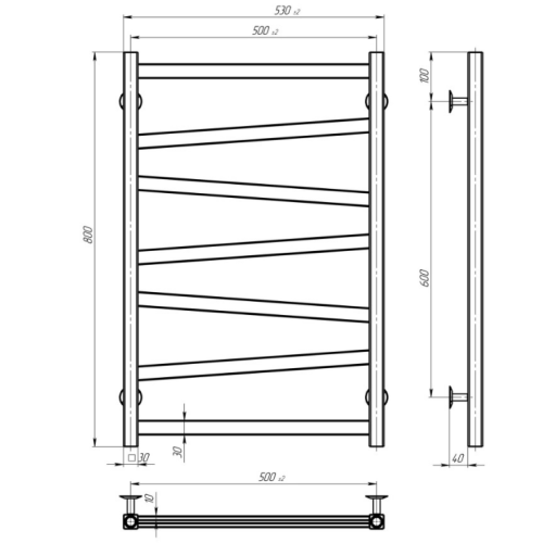 Електрична рушникосушарка Deffi Alpha П7 500x800 Е праве підключення чорний
