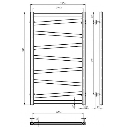 Водяна рушникосушарка Deffi Alpha П9 500x900 В нижнє підключення чорний