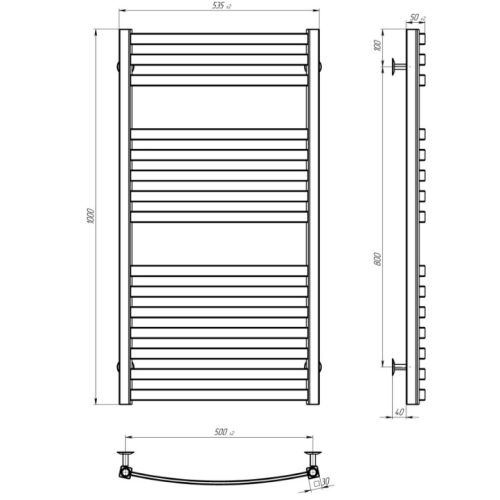 Водяна рушникосушарка Deffi Dexter П15 500x1000 В нижнє підключення чорний