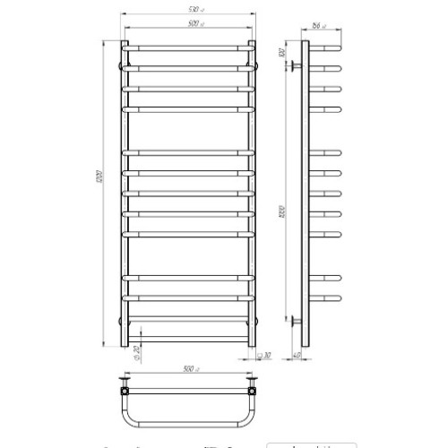 Водяна рушникосушарка Deffi Lux П13 500x1200 В нижнє підключення 