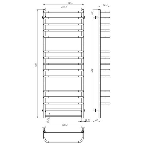 Водяна рушникосушарка Deffi Lux П15 500x1400 В нижнє підключення 