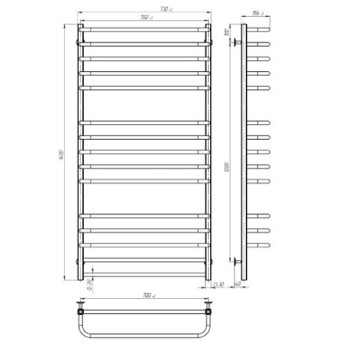Водяна рушникосушарка Deffi Lux П15 700x1400 В нижнє підключення 