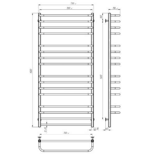 Водяна рушникосушарка Deffi Lux П16 700x1500 В нижнє підключення 