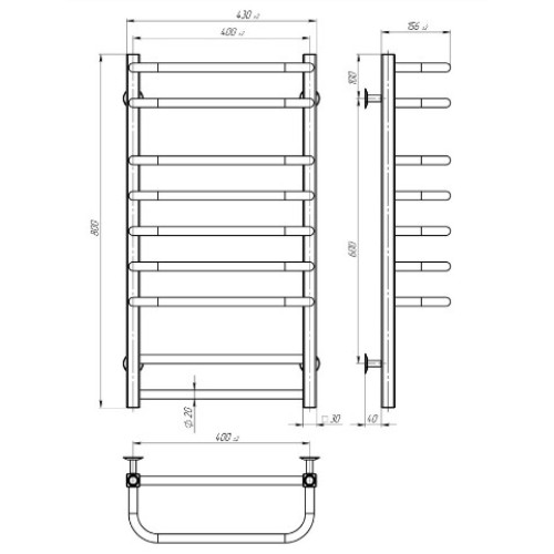 Водяна рушникосушарка Deffi Lux П9 400x800 В нижнє підключення