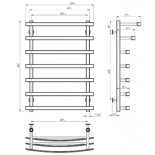Електрична рушникосушарка Deffi Lotos П7 500x800 Е праве підключення