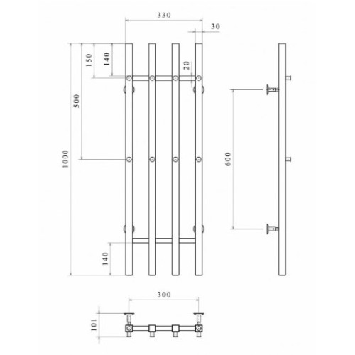 Водяна рушникосушарка Deffi Split П4 300x1000 В нижнє підключення