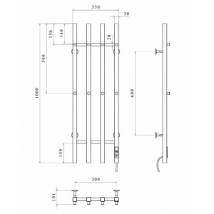 Електрична рушникосушарка Deffi Split П4 300x1000 Е праве підключення
