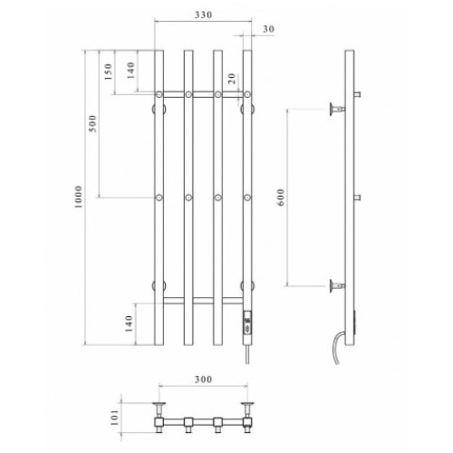 Электрический полотенцесушитель Deffi Split П4 300x1000 Э правое подключение