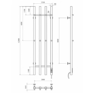 Електрична рушникосушарка Deffi Split П4 300x1200 Е праве підключення