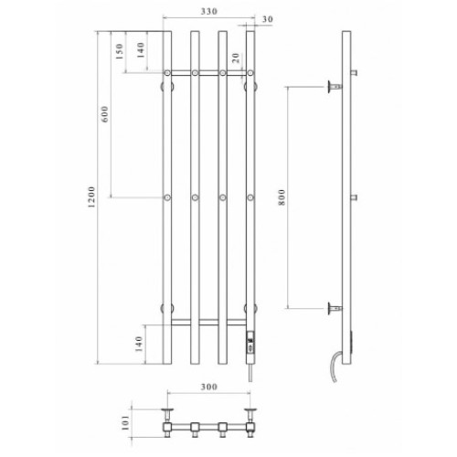 Електрична рушникосушарка Deffi Split П4 300x1200 Е праве підключення