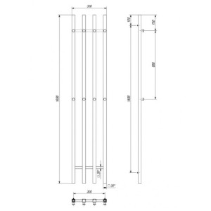 Водяной полотенцесушитель Deffi Split П4 300x1600 В нижнее подключение