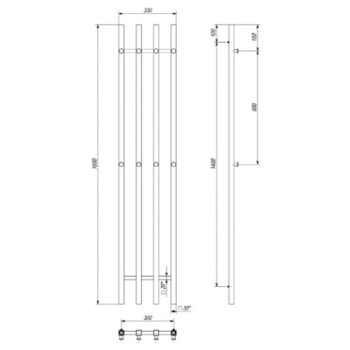 Водяна рушникосушарка Deffi Split П4 300x1600 В нижнє підключення