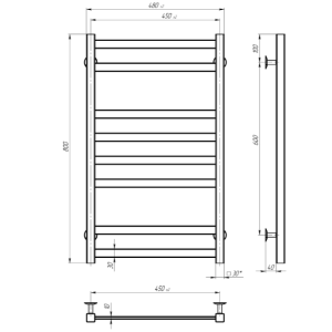 Электрический полотенцесушитель Deffi Avast П12 450x1200 ЧФ левое подключение чёрный