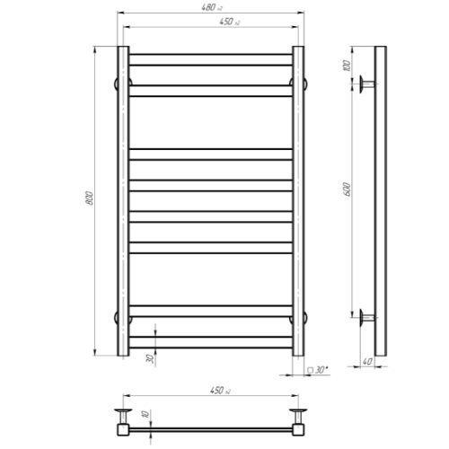 Електрична рушникосушарка Deffi Avast П12 450x1200 ЧФ ліве підключення чорний