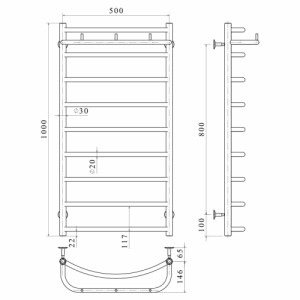 Электрический полотенцесушитель Deffi Классик N П9 500x1000 Е левое подключение