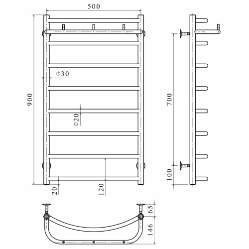 Електрична рушникосушарка Deffi Класік N П8 500x900 Е праве підключення