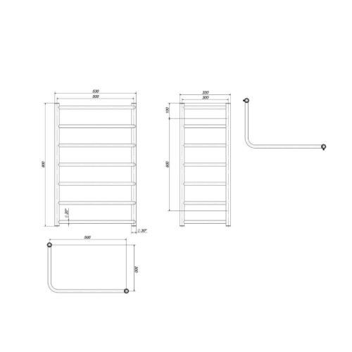 Електрична рушникосушарка Deffi Модерн зовнішній П7 300х500x800 Е праве підключення