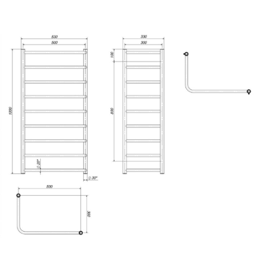 Електрична рушникосушарка Deffi Модерн внутрішній П9 300х500x1000 Е праве підключення