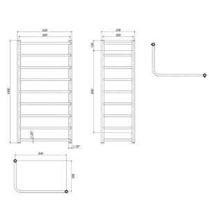 Электрический полотенцесушитель Deffi Модерн внутренний П9 300х500x1000 Е правое подключение