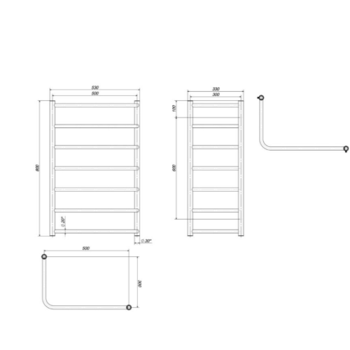 Електрична рушникосушарка Deffi Модерн внутрішній П7 300х500x800 Е праве підключення