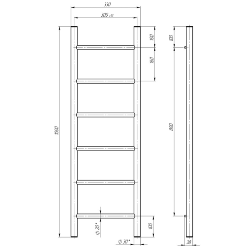 Електрична рушникосушарка Deffi Оріон П6 300x1000 Е праве підключення