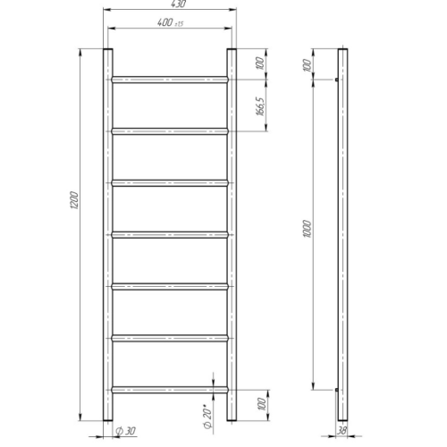 Електрична рушникосушарка Deffi Оріон П7 400x1200 Е ліве підключення