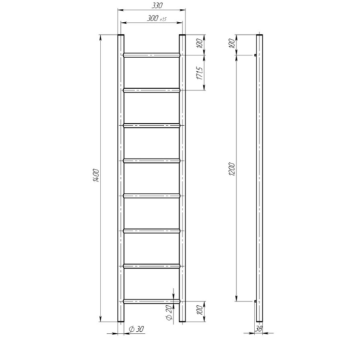 Електрична рушникосушарка Deffi Оріон П8 300x1400 Е праве підключення