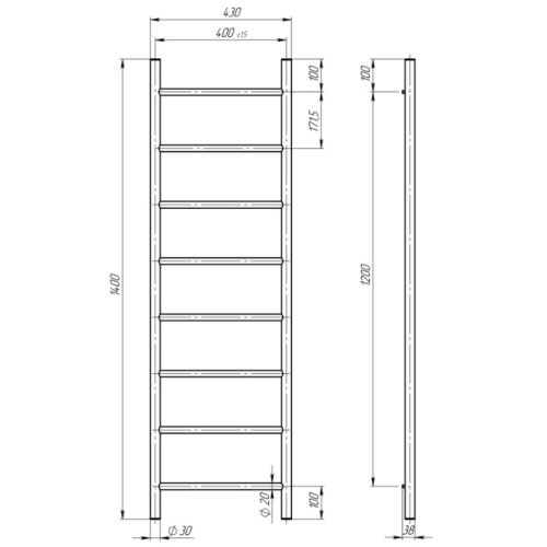 Електрична рушникосушарка Deffi Оріон П8 400x1400 Е праве підключення