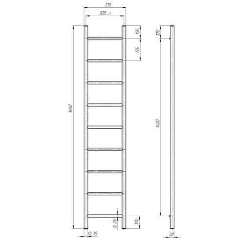 Електрична рушникосушарка Deffi Оріон П9 300x1600 Е праве підключення