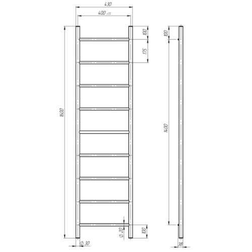 Електрична рушникосушарка Deffi Оріон П9 400x1600 Е праве підключення