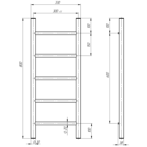 Електрична рушникосушарка Deffi Оріон П5 300x800 Е праве підключення