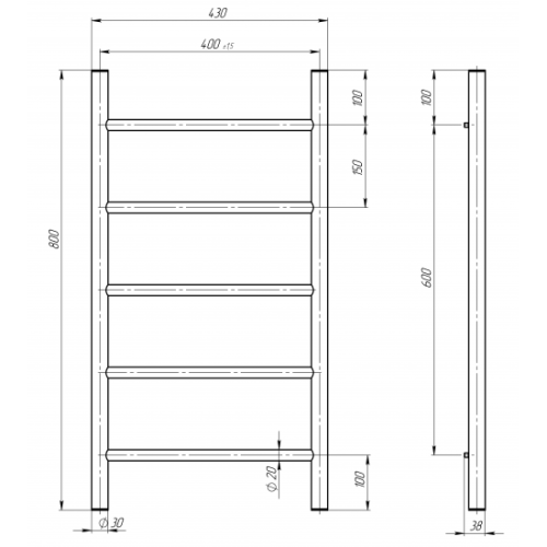 Електрична рушникосушарка Deffi Оріон П5 400x800 Е праве підключення