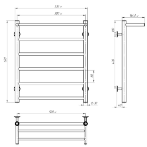 Електрична рушникосушарка Deffi Терма П6 500x600 Е праве підключення