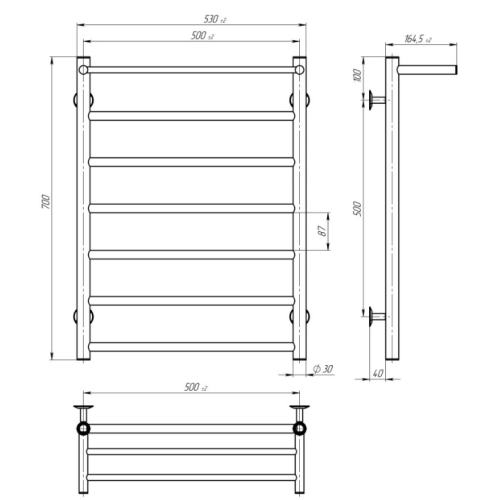 Електрична рушникосушарка Deffi Терма П8 500x700 Е праве підключення