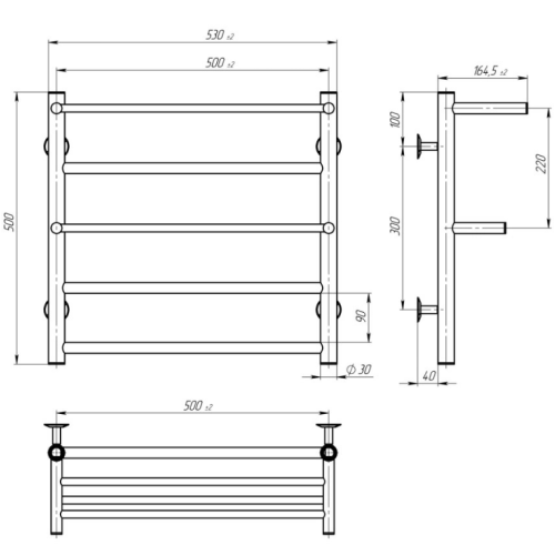 Електрична рушникосушарка Deffi Терма Плюс П6 500x500 Е праве підключення