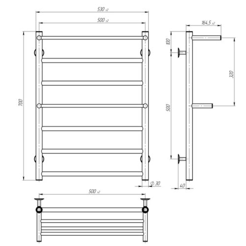Електрична рушникосушарка Deffi Терма Плюс П8 500x700 Е праве підключення