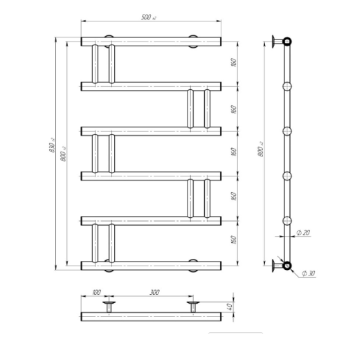 Електрична рушникосушарка Deffi Змійка Люкс 500x800 Е праве підключення