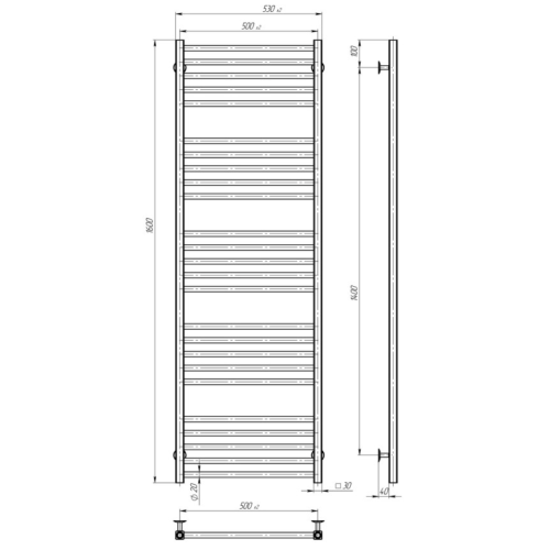 Водяна рушникосушарка Deffi Lima П25 500х1600 В нижнє підключення
