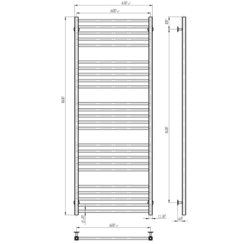 Водяна рушникосушарка Deffi Lima П25 600х1600 В нижнє підключення