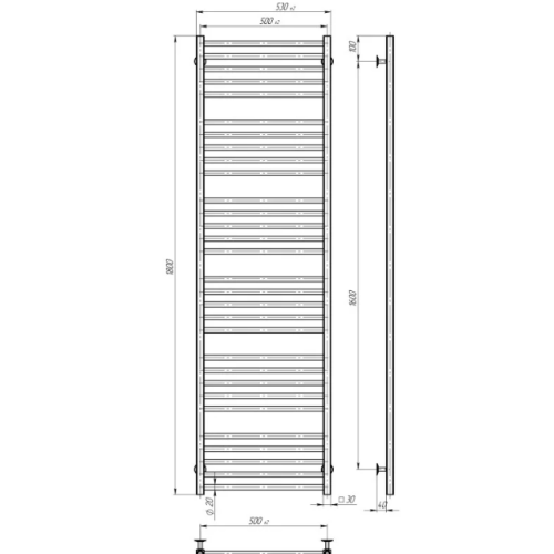 Водяна рушникосушарка Deffi Lima П30 500х1800 В нижнє підключення