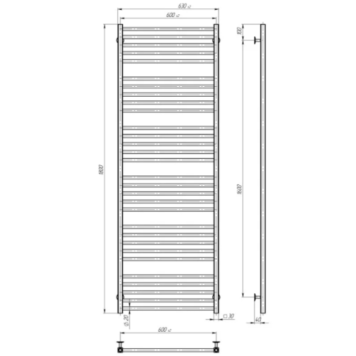 Водяна рушникосушарка Deffi Lima П30 600х1800 В нижнє підключення
