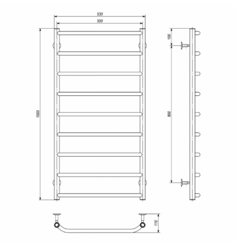 Водяна рушникосушарка Deffi Трапеція П9 500x1000 В нижнє підключення