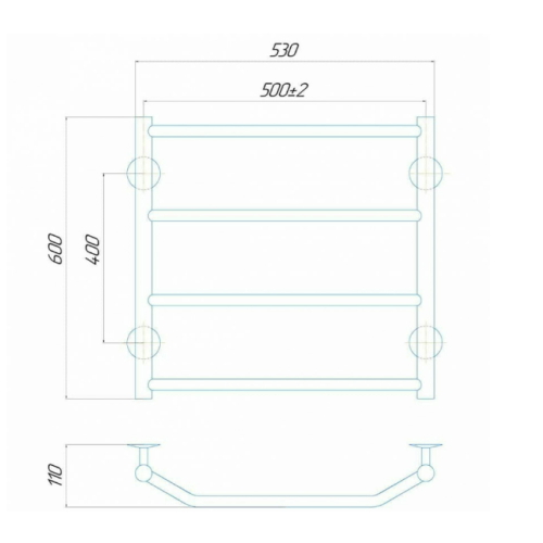 Електрична рушникосушарка Deffi Трапеція П6 500x600 Е ліве підключення