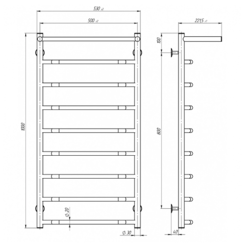 Електрична рушникосушарка Deffi Трапеція з полицею П9 500x1000 Е праве підключення
