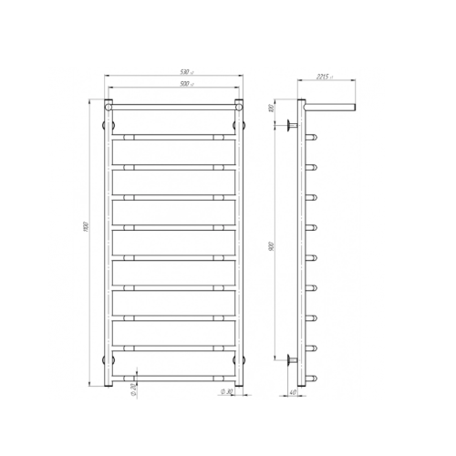 Електрична рушникосушарка Deffi Трапеція з полицею П10 500x1100 Е праве підключення