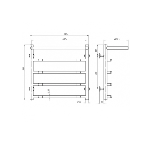 Електрична рушникосушарка Deffi Трапеція з полицею П5 500x500 Е праве підключення