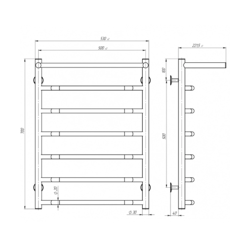 Електрична рушникосушарка Deffi Трапеція з полицею П7 500x700 Е ліве підключення