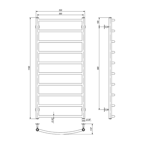Водяна рушникосушарка Deffi Класік П10 500x1100 В бічне підключення